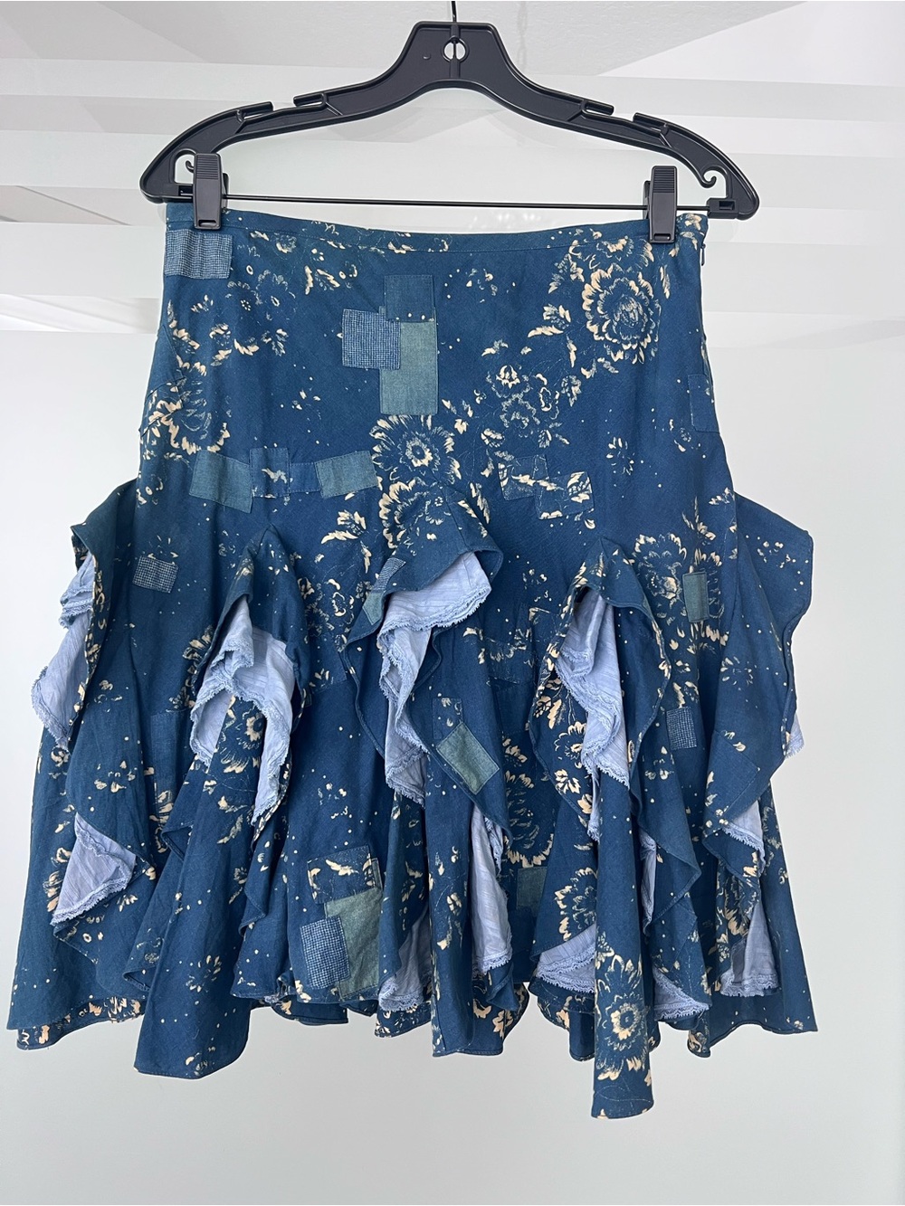 Ralph Lauren Polo Denim Blue Patchwork Ruffle Skirt